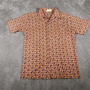 Vintage Sundek Shirt Mens Small Orange Floral Surf Button Up Made USA 70s